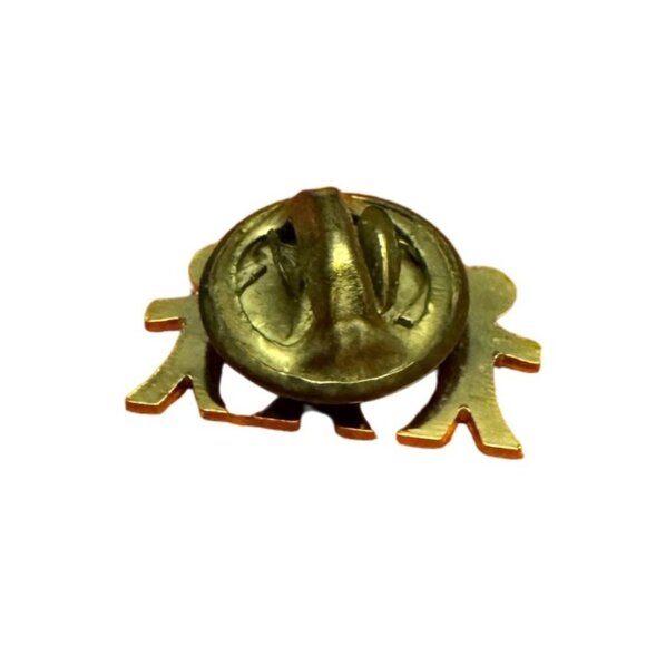 Vintage Brass Lapel Pin Three Holding Hands Figures United Design Collectible - Picture 4 of 5